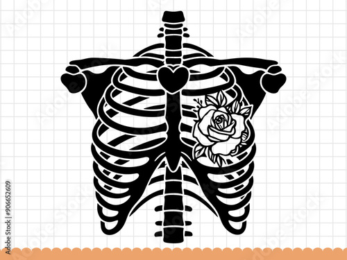 Halloween floral chest skeleton. Vector illustration