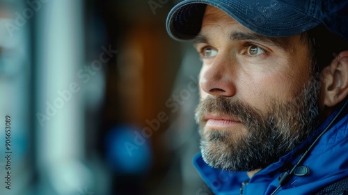 Male security guard close up portrait