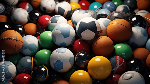 Fototapeta Naklejka Na Ścianę i Meble -  Assorted sports balls scattered on a clean surface