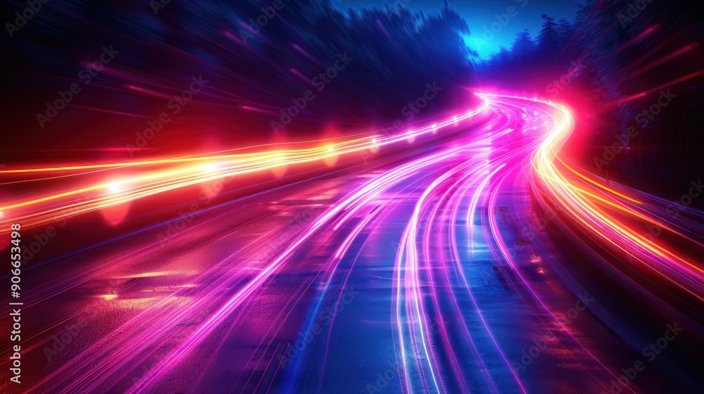 Speeding Through Neon Lights on a Winding Road Speeding Through Neon Lights on a Winding Road