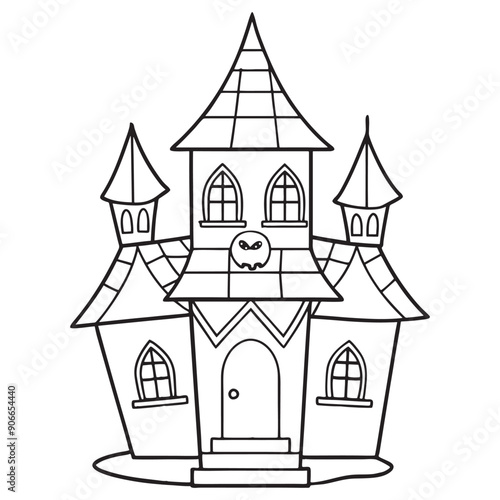 Halloween haunted house vector, black and white Halloween Haunted House coloring Page