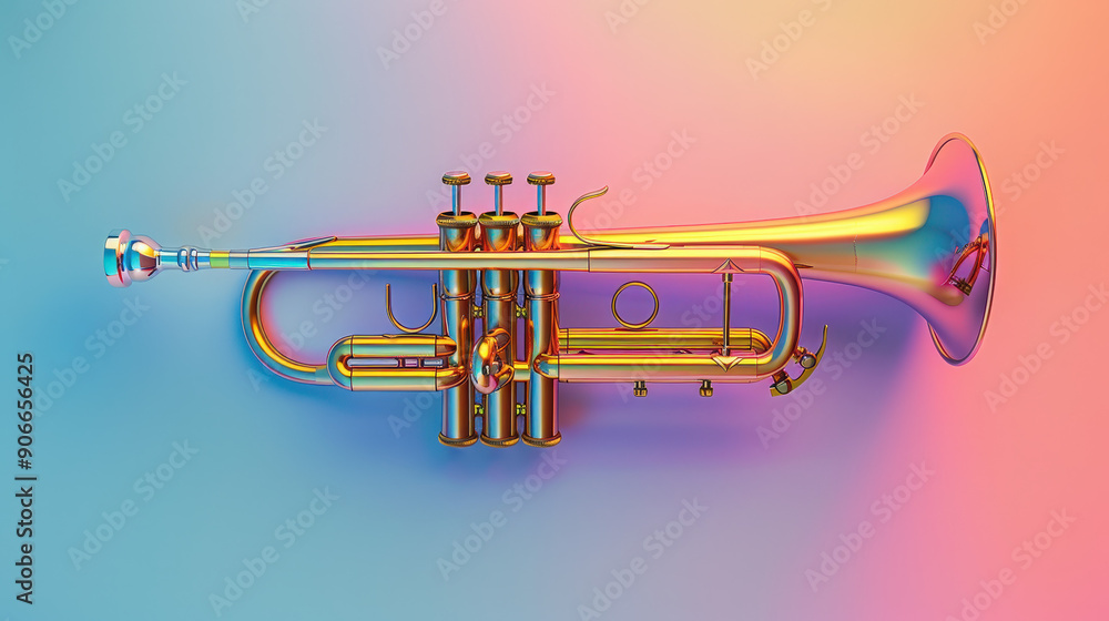 Trumpet on a pastel rainbow background, musical instrument, bold and colorful. Trumpet on a pastel rainbow background, musical instrument, bold and colorful.