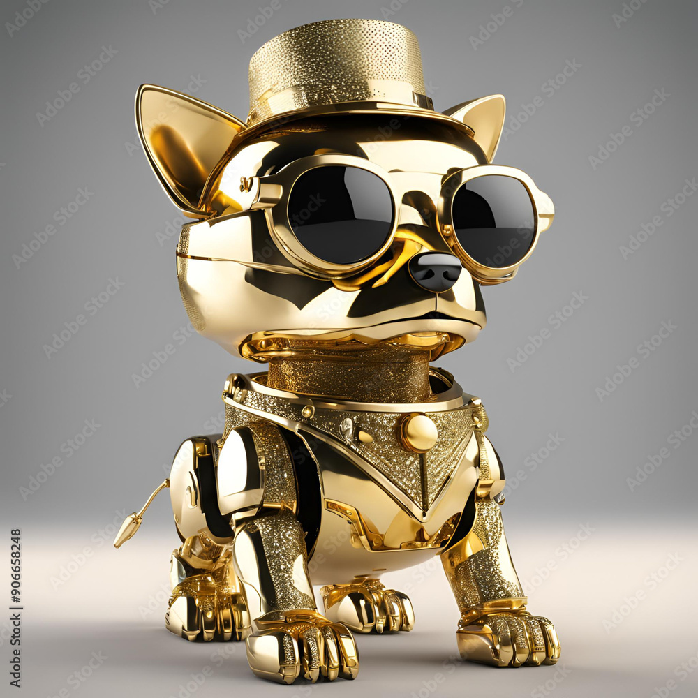 golden robot with a wrench and a coin golden robot with a wrench and a coin