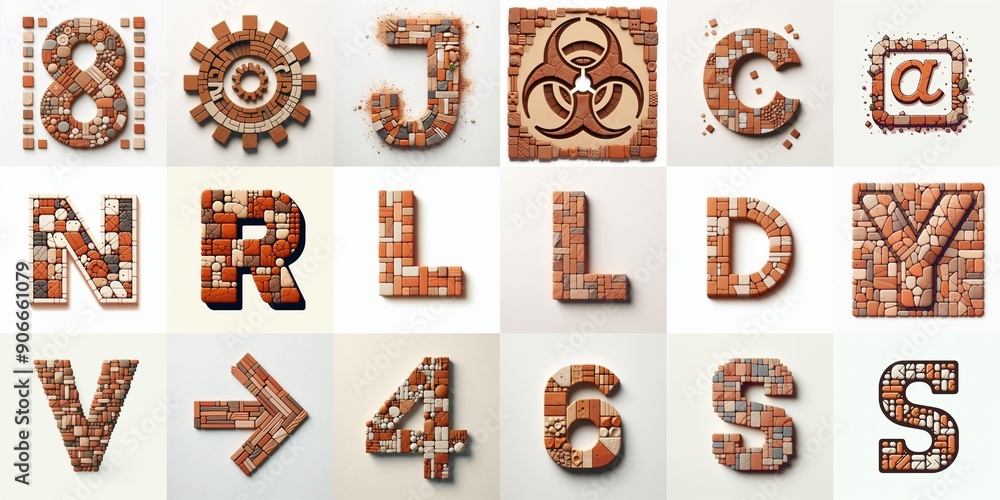 Naklejka premium Terracotta stones Tiling Lettering Typeface. AI generated illustration