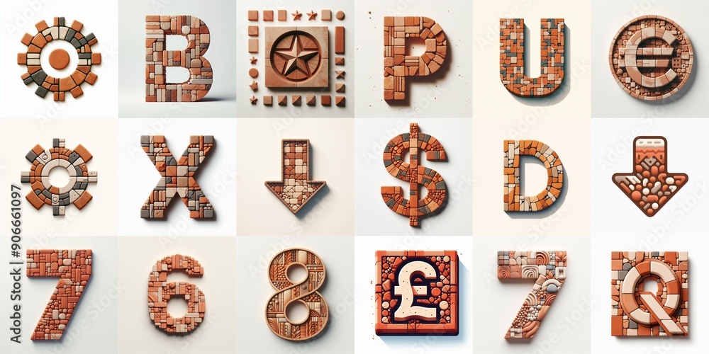 Naklejka premium Terracotta stones Tiling Lettering Typeface. AI generated illustration