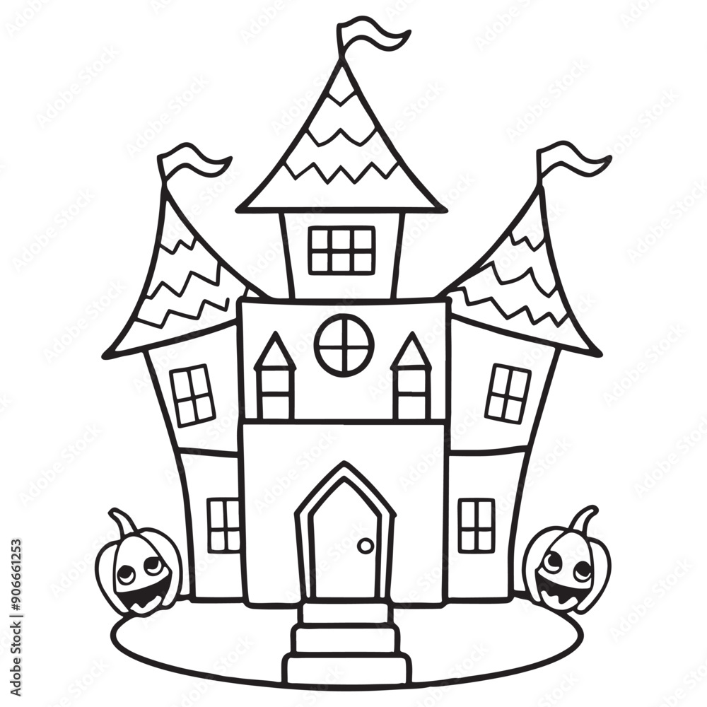 Halloween haunted house vector, black and white Halloween Haunted House coloring Page Halloween haunted house vector, black and white Halloween Haunted House coloring Page