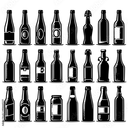 Elegance in a Bottle Wine Collection Vector Art, A refined set of wine bottle vector.