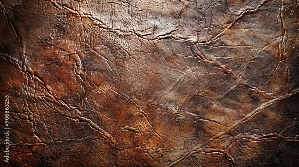 Naklejka premium A close-up of a textured, brown, leather surface.