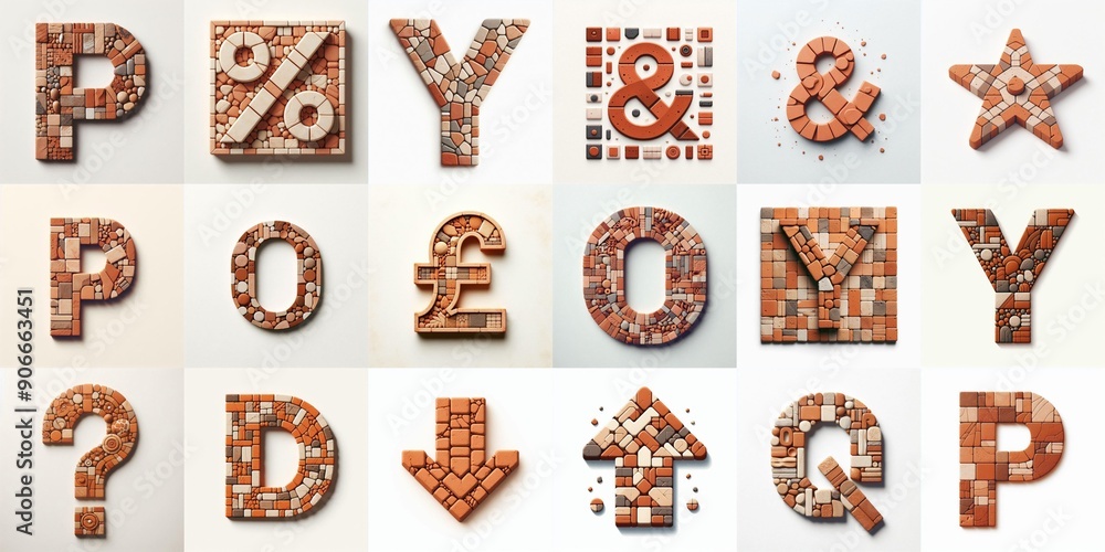 Naklejka premium Terracotta stones Tiling Lettering Typeface. AI generated illustration