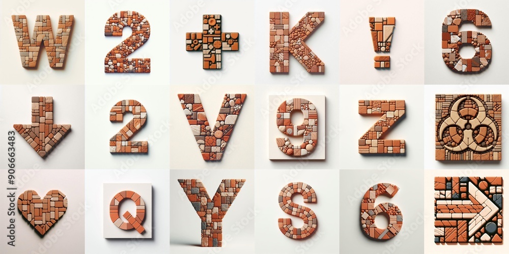 Naklejka premium Terracotta stones Tiling Lettering Typeface. AI generated illustration