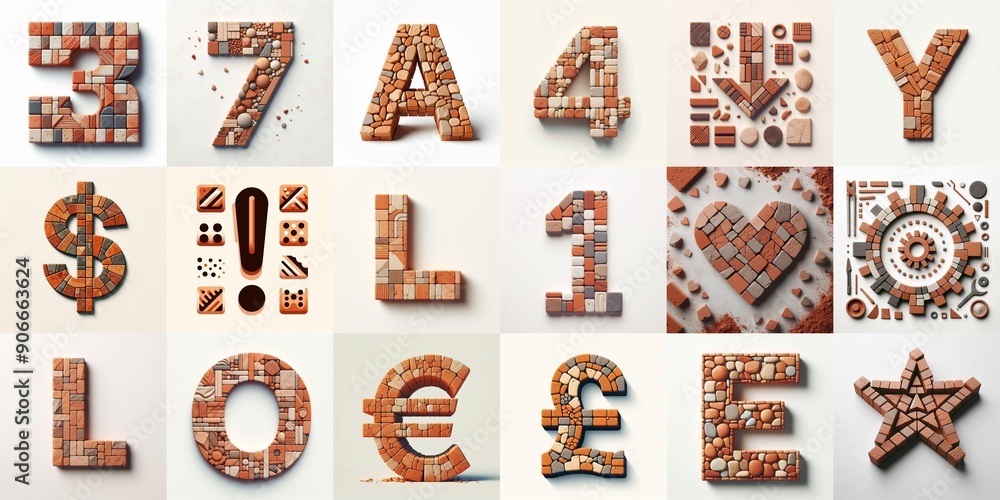 Naklejka premium Terracotta stones Tiling Lettering Typeface. AI generated illustration