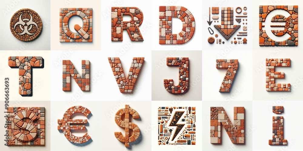 Naklejka premium Terracotta stones Tiling Lettering Typeface. AI generated illustration