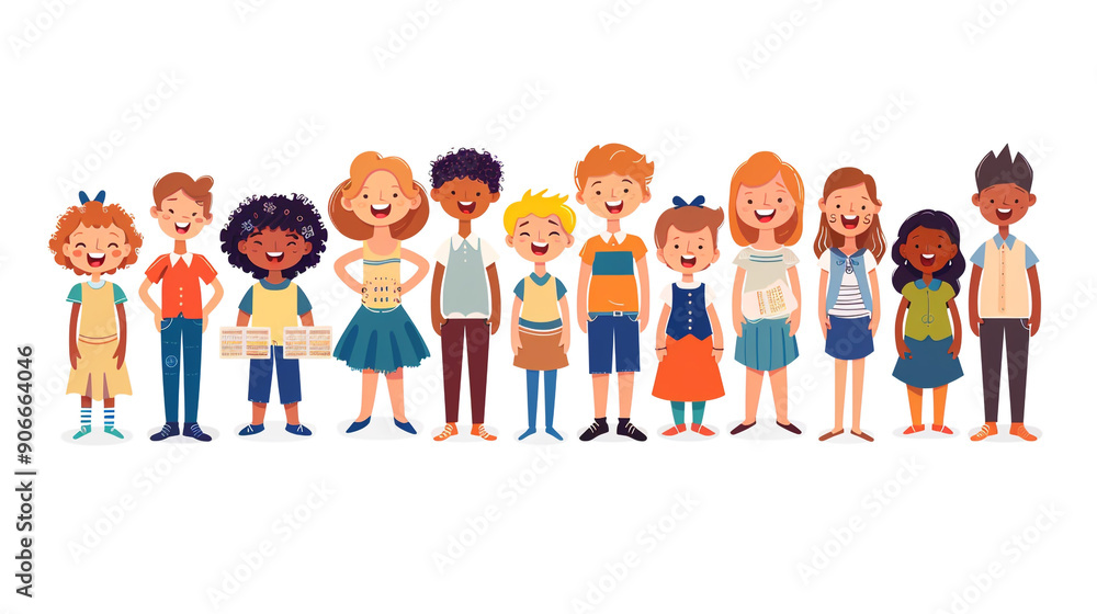 Fototapeta premium A group of children are standing in a line, together singing a song in a choir.