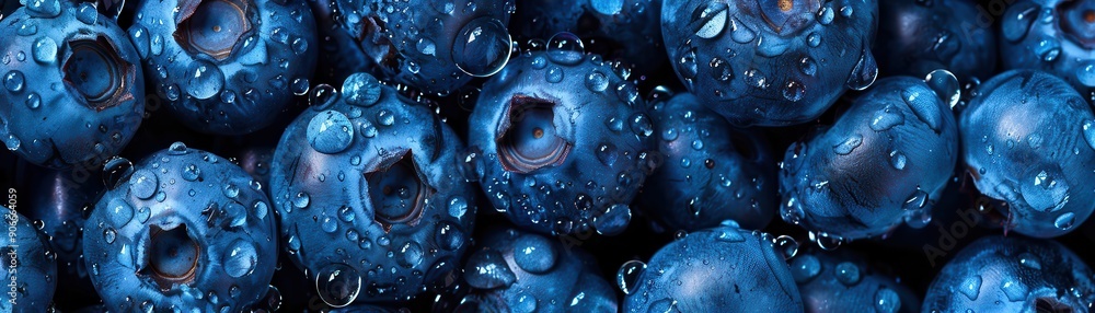 Closeup of fresh blueberries with water droplets. Free copy space for text. Closeup of fresh blueberries with water droplets. Free copy space for text.
