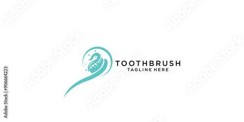 Toothbrush with toothpaste logo design premium vector