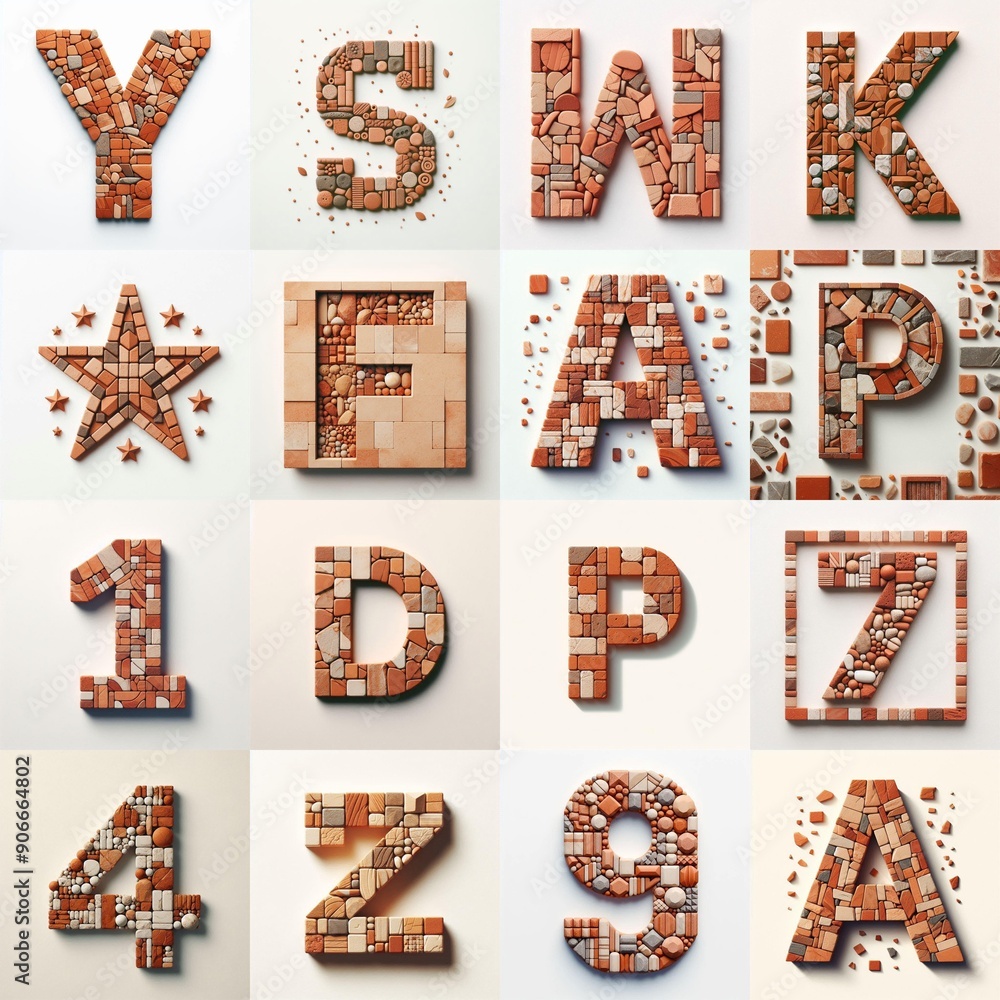 Naklejka premium Terracotta stones Tiling Lettering Typeface. AI generated illustration