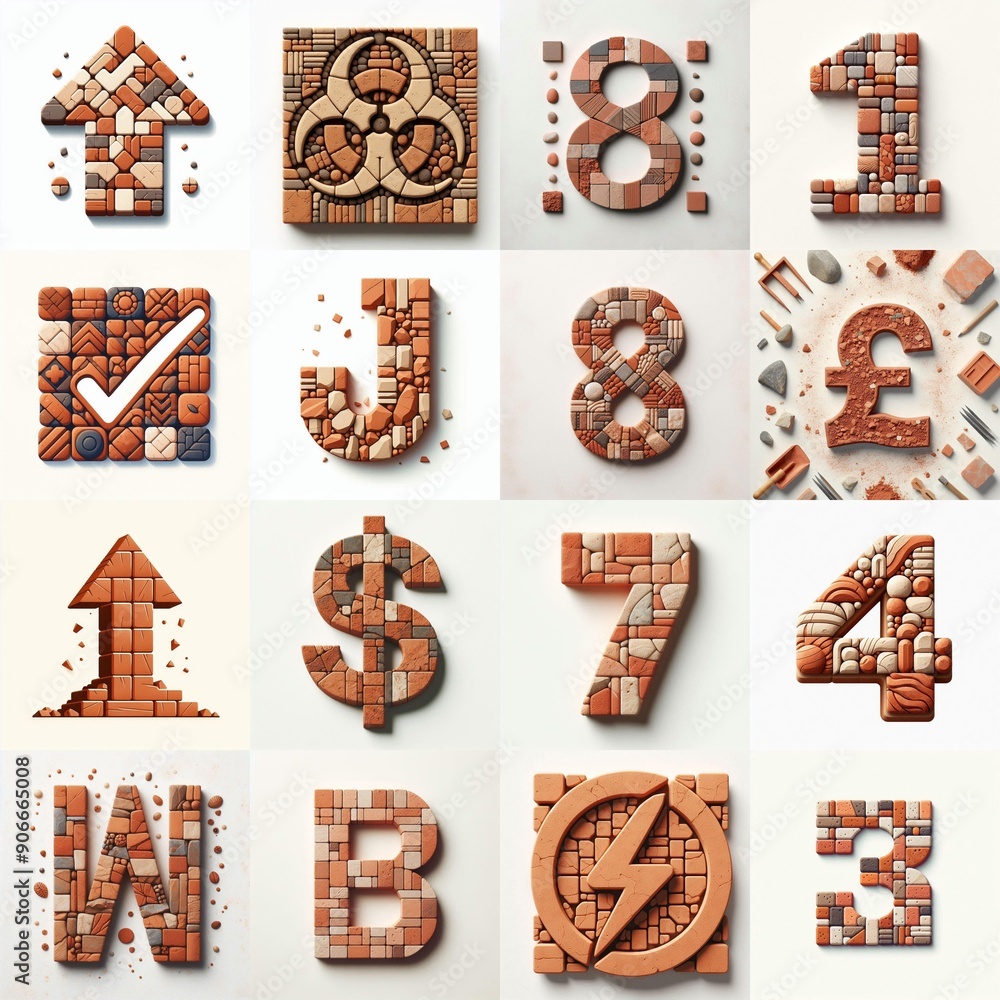 Naklejka premium Terracotta stones Tiling Lettering Typeface. AI generated illustration