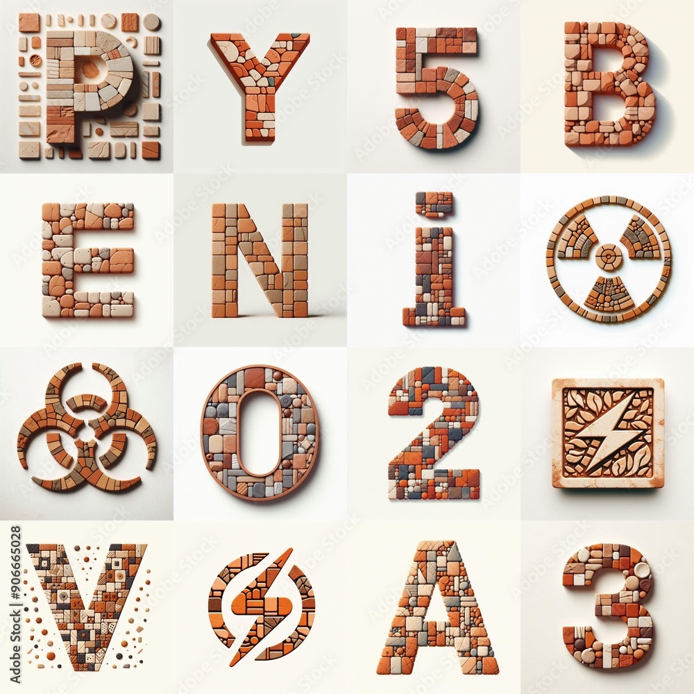 Naklejka premium Terracotta stones Tiling Lettering Typeface. AI generated illustration