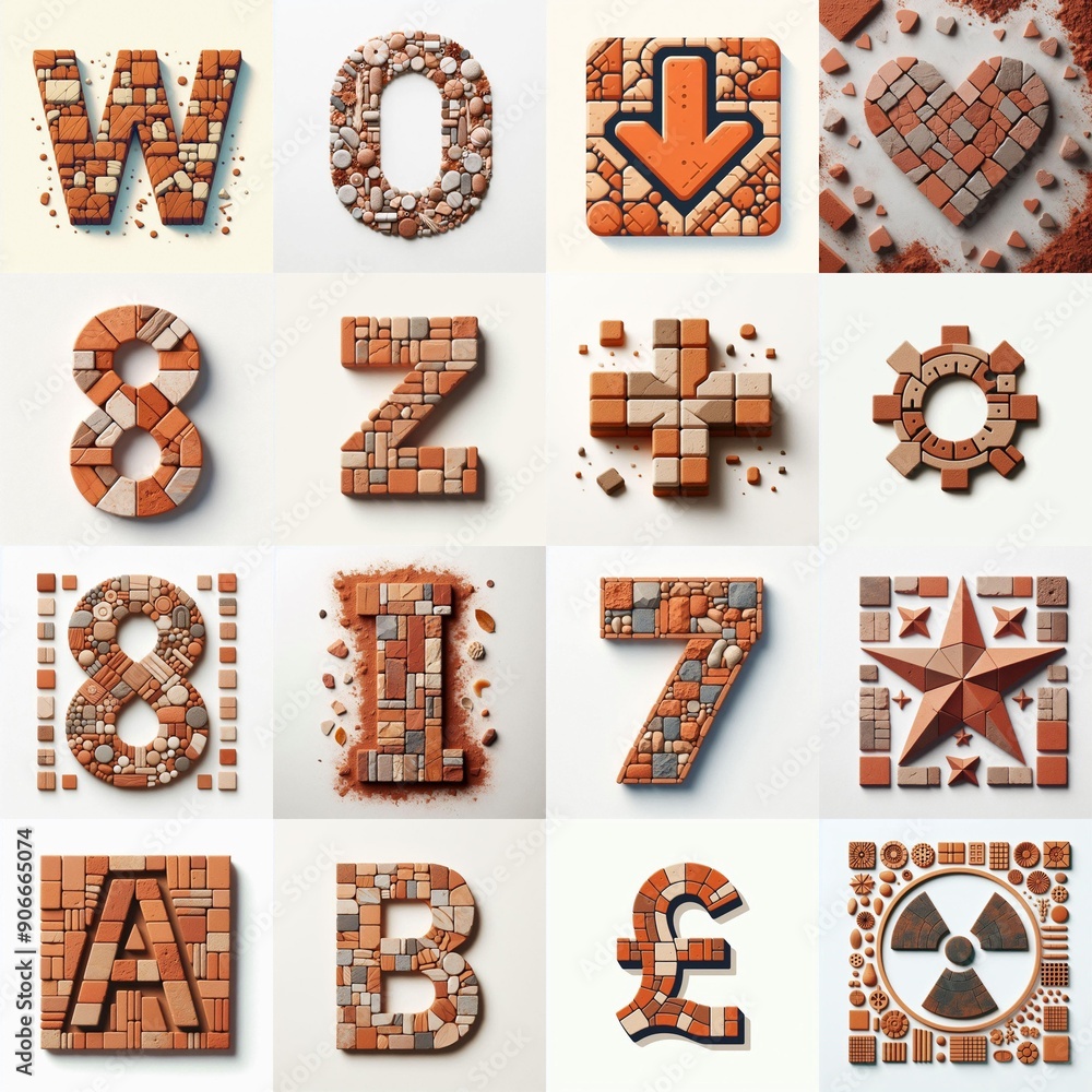 Naklejka premium Terracotta stones Tiling Lettering Typeface. AI generated illustration
