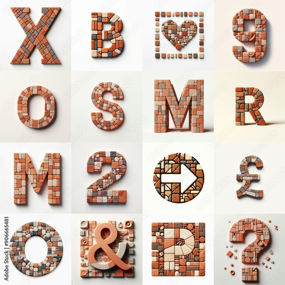 Fototapeta premium Terracotta stones Tiling Lettering Typeface. AI generated illustration