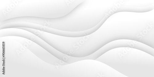 White and light gray abstract paper wave luxurious background. Smooth and clean modern abstract wave curve lines banner design.