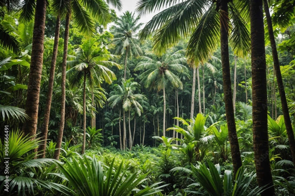 full framed background of dense tropical jungle with palm trees. full framed background of dense tropical jungle with palm trees.