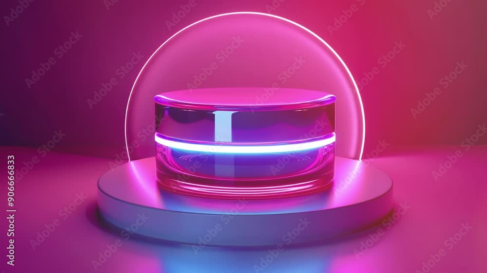 Black podium with glowing neon ring for product Black podium with glowing neon ring for product
