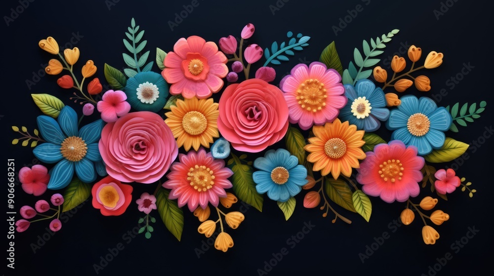 Brightly colored flowers on dark background Brightly colored flowers on dark background