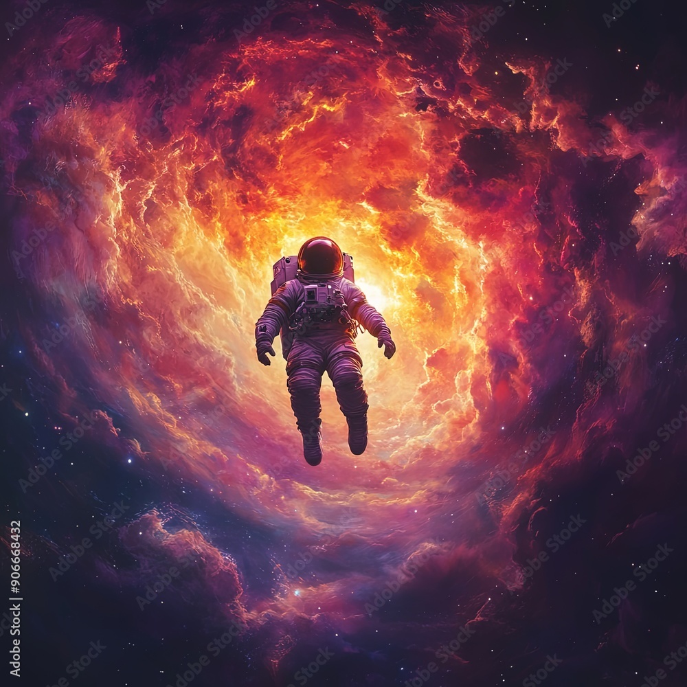Astronaut Orbiting Earth Against Cosmic Backdrop Astronaut Orbiting Earth Against Cosmic Backdrop