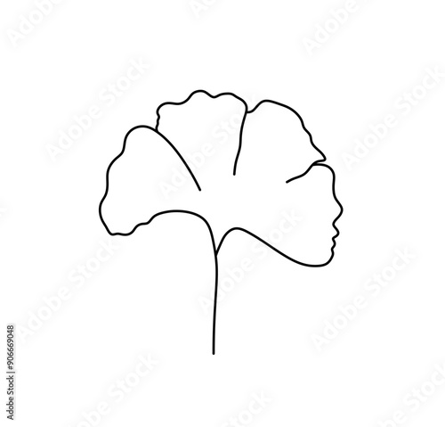 Vector isolated ginkgo biloba lief colorless black and white contour line easy drawing