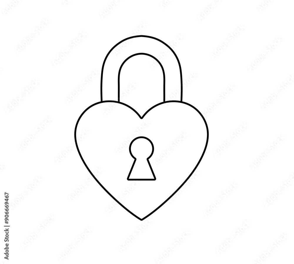 Vector isolated one single simple minimal heart shaped door lock colorless black and white contour line easy drawing Vector isolated one single simple minimal heart shaped door lock colorless black and white contour line easy drawing