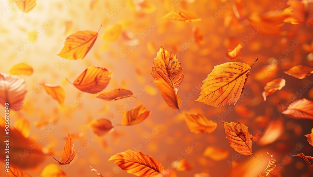 Falling Autumn Leaves with Golden Light Falling Autumn Leaves with Golden Light
