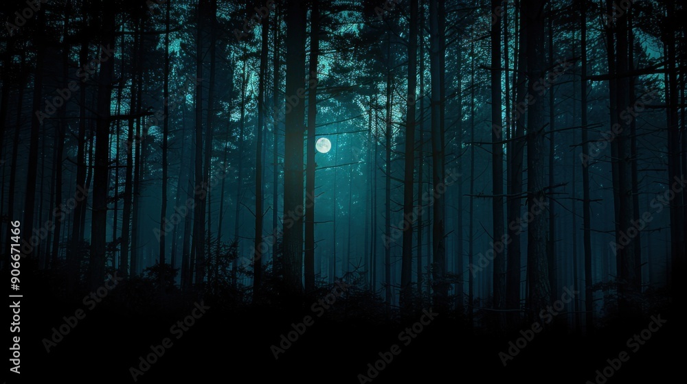 Fototapeta premium Moonlit Forest at Night