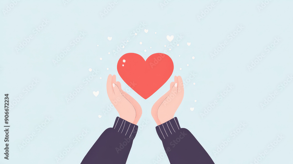 Hands holding a fragile heart, symbolizing care illustration design Hands holding a fragile heart, symbolizing care illustration design
