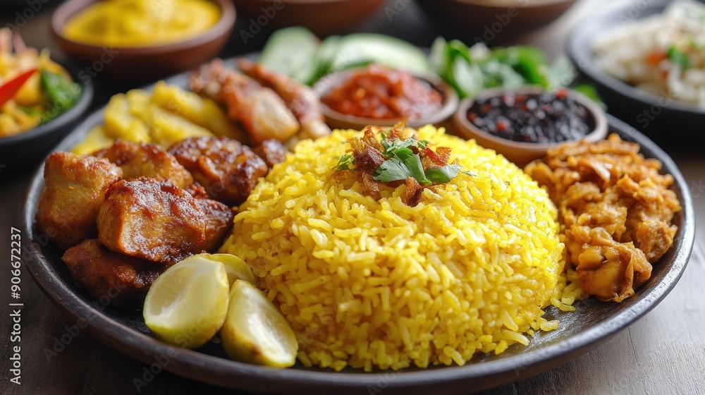 Indonesian Yellow Rice with Sides Indonesian Yellow Rice with Sides