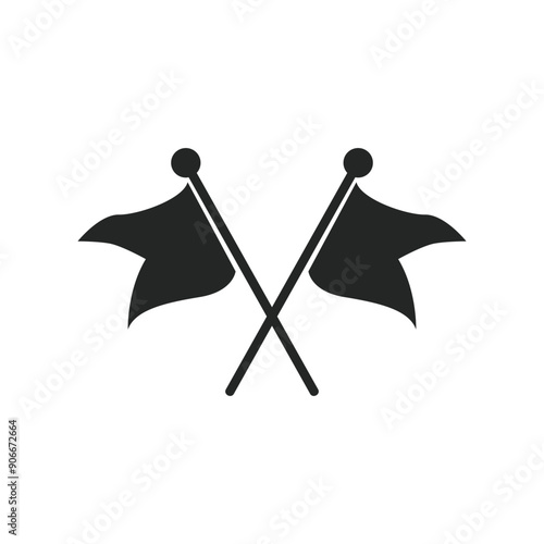 Crossed flags icon. Monochrome black and white symbol. Vector illustration