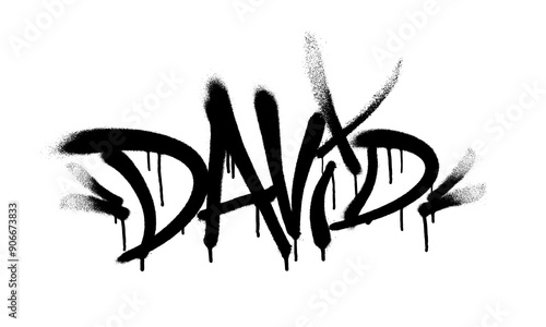 Sprayed David name with overspray in black over white. Vector illustration.