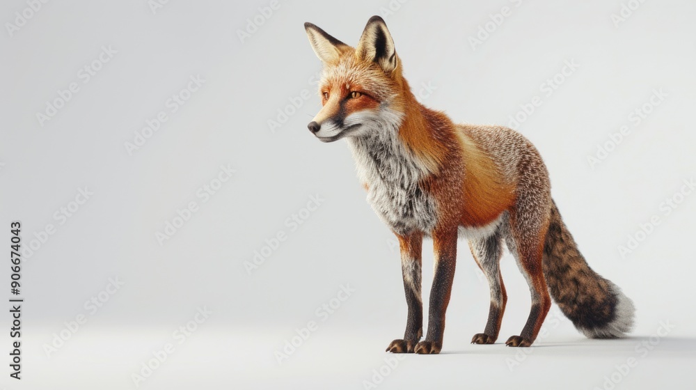 Obraz premium Red Fox Portrait Against a White Background