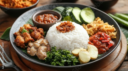 Indonesian Cuisine: A Plate of Nasi Campur photo