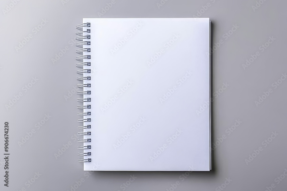 An ideal mockup of spiral bound notepads on a light gray background. An ideal mockup of spiral bound notepads on a light gray background.
