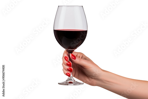 Female Hand Holding a Glass Of Wine PNG isolated on white and transparent background - Red wine Elegant Glass Toast Beverage Drinking Concept