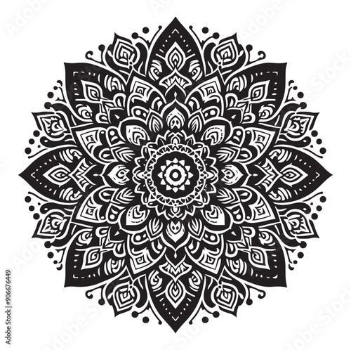 Mandala with floral ornament pattern, mandala silhouette vector isolated on white background