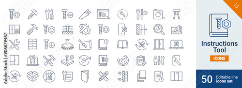 Instructions icons Pixel perfect. Tool, book, construction, ...	
