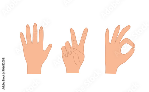 Hand gestures, vector illustration set of icons of various hand signs.