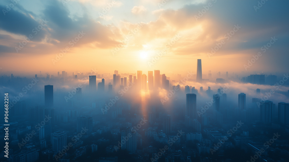A panoramic view of a city skyline shrouded in smog and haze, emphasizing the theme of environmental pollution.
A panoramic view of a city skyline shrouded in smog and haze, emphasizing the theme of environmental pollution.
