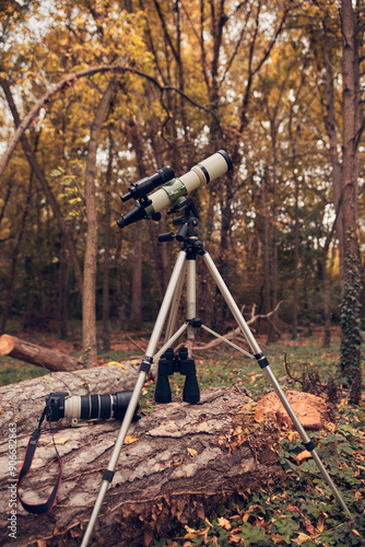 Telescope for bird and animal observing in nature. photo