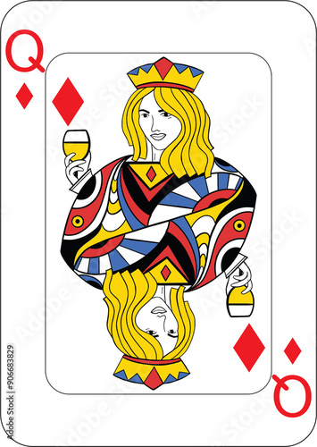 Queen of diamonds. One playing card, illustration