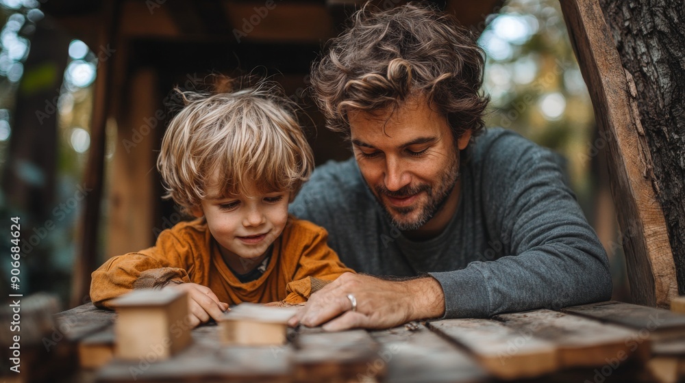 Treehouse Teamwork: Father and Sons Creating Memories Together Stock ...
