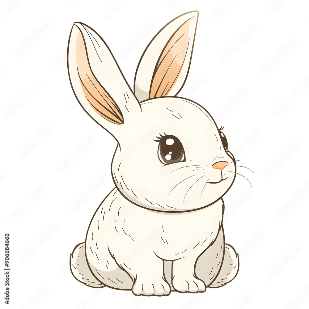 Fototapeta premium Cute white bunny rabbit with brown eyes and ears. Perfect for Easter, springtime, or children's illustrations.