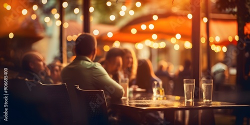 Bokeh background Street Bar beer restaurant, Chilled Beer Mug with City Lights Background